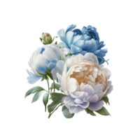 azul branco peônias clipart aguarela rosa laranja azul e folhas ai generativo png