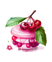 Pink Cake with Cherry Watercolor fairy 3d realistic png
