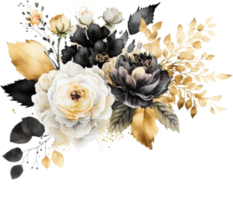 Black White and Gold Flowers ai generative png