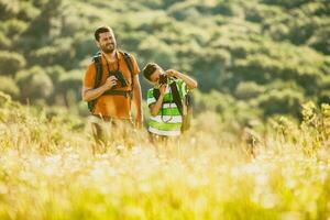 Father and son hiking photo