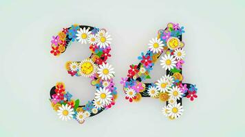 numérico dígito floral animação, 34. video