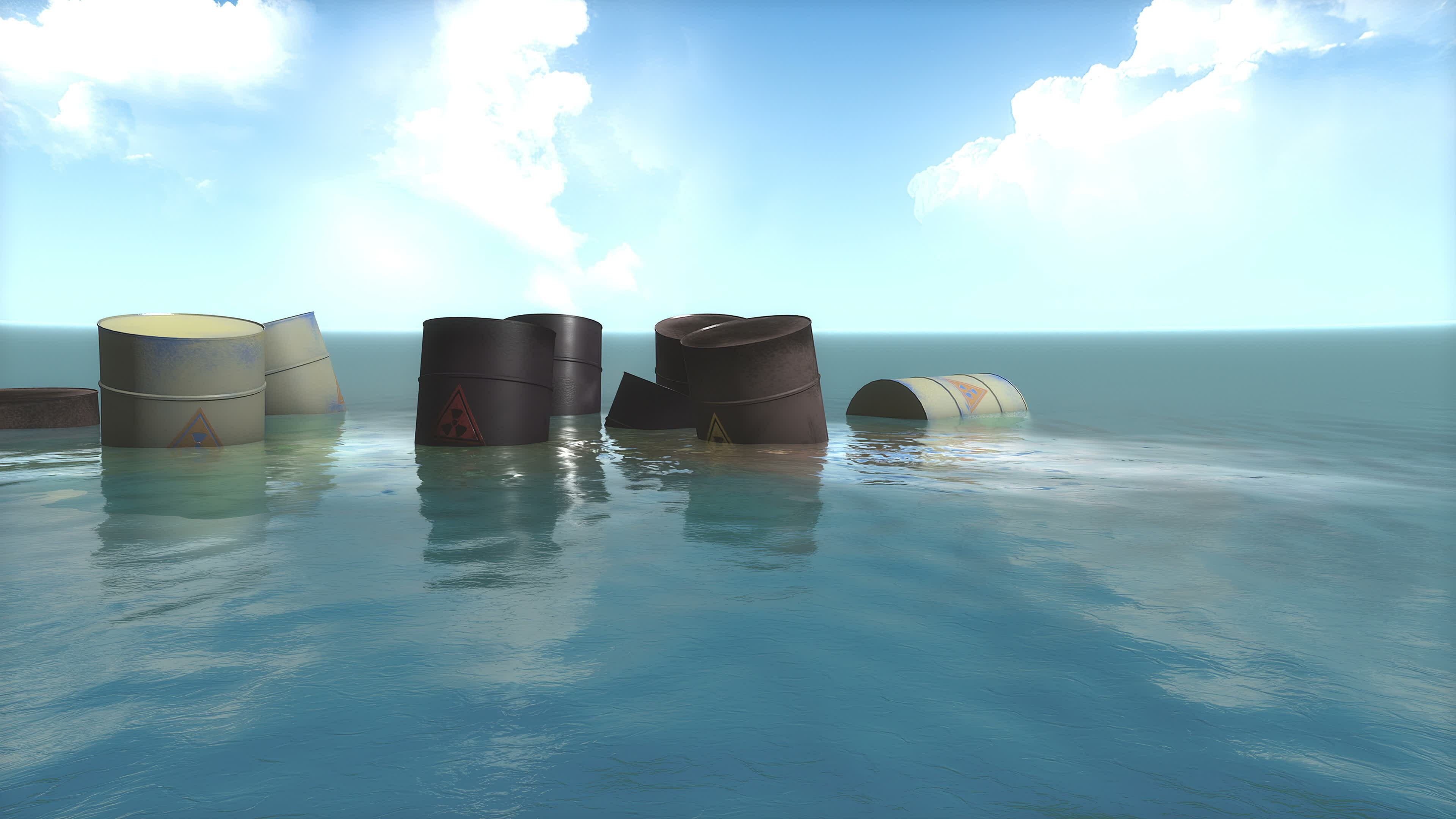Toxic waste barrels floating on water 23949889 Stock Video at Vecteezy