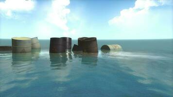 Toxic waste barrels floating on water video