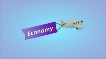 avión en azul antecedentes con texto en bandera, economía. video