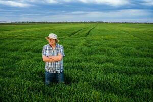 A farmer standing in his barley field photo