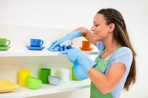 A woman cleaning the house photo