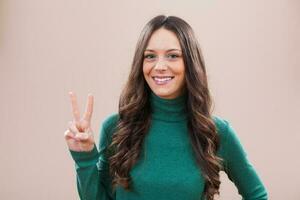 A woman with a green blouse photo