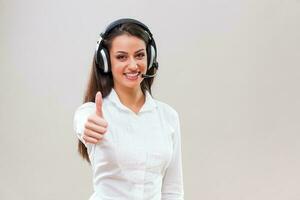 A woman who works at a call center photo