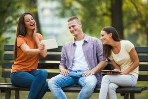 Friends spending time outdoors photo