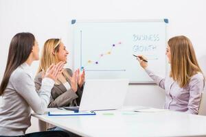 mujer de negocios que se discute negocio plan foto