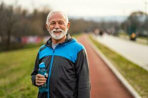 A senior man doing physical exercises photo