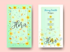 Advertising template or business card design with floral pattern and company details in front and back view. vector