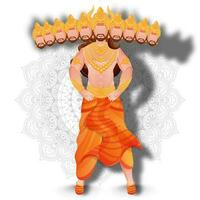 Faceless character of demon Ravana standing on mandala pattern background. vector