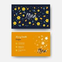 Business card or horizontal template design with floral pattern in front and back view. vector