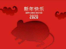 Happy Chinese New Year greeting card design with paper cut rat made by wavy pattern and cloud on red background for 2020 celebration. vector