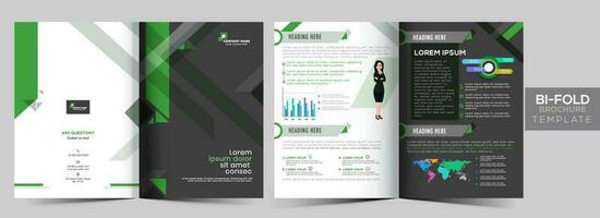 Business Bi-Fold Brochure Template or Leaflet Layout, Annual Report in Front and Back View. vector