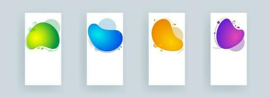 Promotional template or vertical banner design with different color abstract fluid art effect on white background. vector