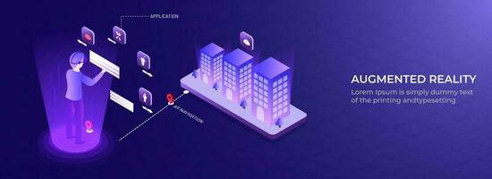 Isometric illustration of man controlled and connected his house with technology device through internet network, internet of things background for Augmented Reality web page. vector