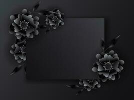 papel cortar flores y hojas decorado en negro antecedentes con espacio para mensaje. vector