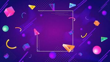 3D colorful abstract geometric elements decorated on purple background with space for your message. vector