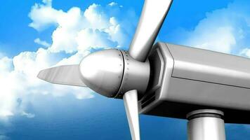 Windturbine fan close up with blue sky as background. video