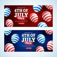 4th Of July Sale Header or Banner Design with Discount Offer and Glossy Balloons in Two Color Options. vector