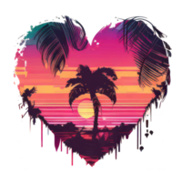 WaterColor Sunset Heart Summer Beach png