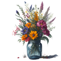watercolor flowers in jar clipart png