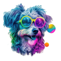 illustration graphic of colorful dog wearing sunglasses isolated good for icon, mascot, print, design element png