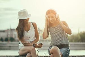 Friends spending time together in the city photo