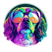 illustration graphic of colorful dog wearing sunglasses isolated good for icon, mascot, print, design element png