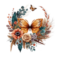 boho floral mariposa clipart ai generativo png