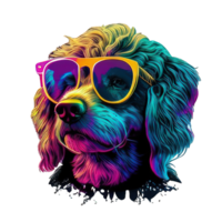 illustration graphic of colorful dog wearing sunglasses isolated good for icon, mascot, print, design element png