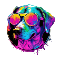 illustration graphic of colorful dog wearing sunglasses isolated good for icon, mascot, print, design element png