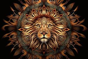 león animal mandala fractal ilustración generativo ai foto