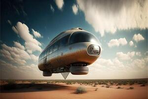 Concept of magnetic levitation train moving on the sky illustration photo