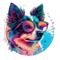 illustration graphic of colorful dog wearing sunglasses isolated good for icon, mascot, print, design element png