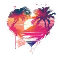 WaterColor Sunset Heart Summer Beach png