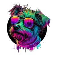 illustration graphic of colorful dog wearing sunglasses isolated good for icon, mascot, print, design element png