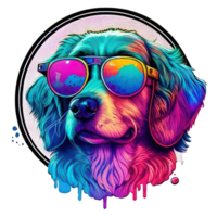 illustration graphic of colorful dog wearing sunglasses isolated good for icon, mascot, print, design element png