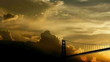Golden Gate Bridge over sunset, 3d animation. video