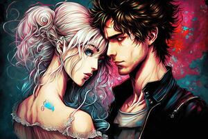 Love and psyche anime girl and man manga style character illustration photo