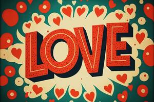 retro style Love word made of red hearts Valentine day concept illustration photo