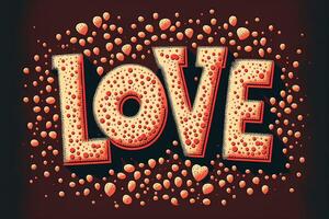 retro style Love word made of red hearts Valentine day concept illustration photo