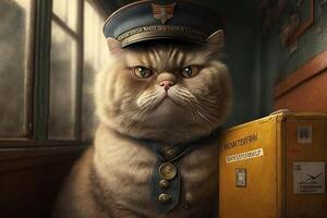 Cat as mailman post delivery service Postman illustration photo
