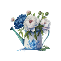 Blue White Peonies Clipart watercolor rose orange blue and leaves png
