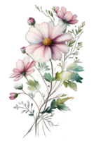 acuarela floral ramo de flores ilustración conjunto sonrojo rosado azul amarillo flor verde hoja hojas ramas flores ai generativo png