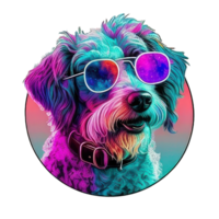 illustration graphic of colorful dog wearing sunglasses isolated good for icon, mascot, print, design element png