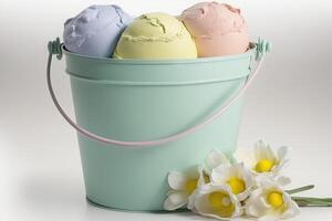 a bucket full of pastel colors of spring illustration photo