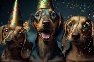 many cute dachshund dogs celebrating new year illustration photo